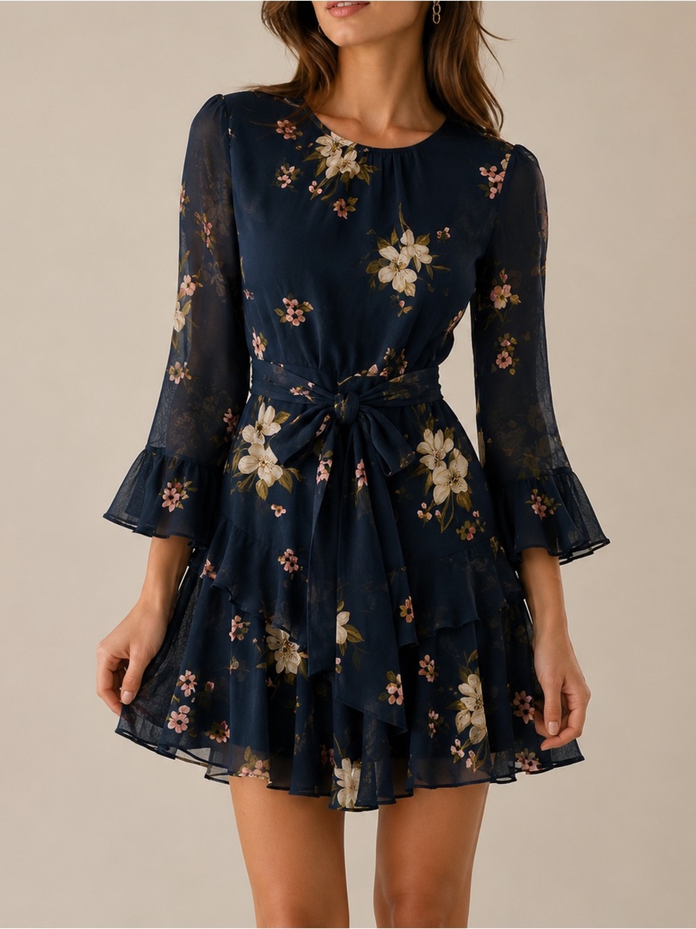 Joie Navy Blue Floral Ruffle Dress – Size Small